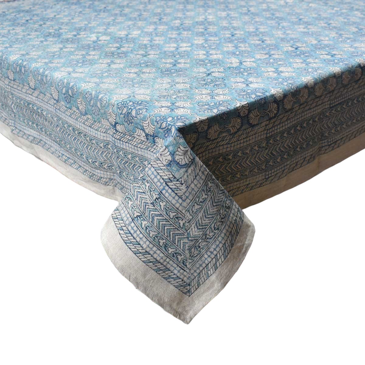 Wood Block Printed Handmade Tablecloth 150x220 cms Lin 260224