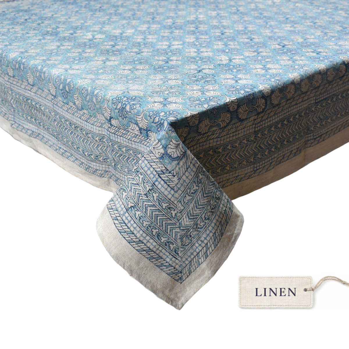 Wood Block Printed Handmade Tablecloth 150x220 cms Lin 260224