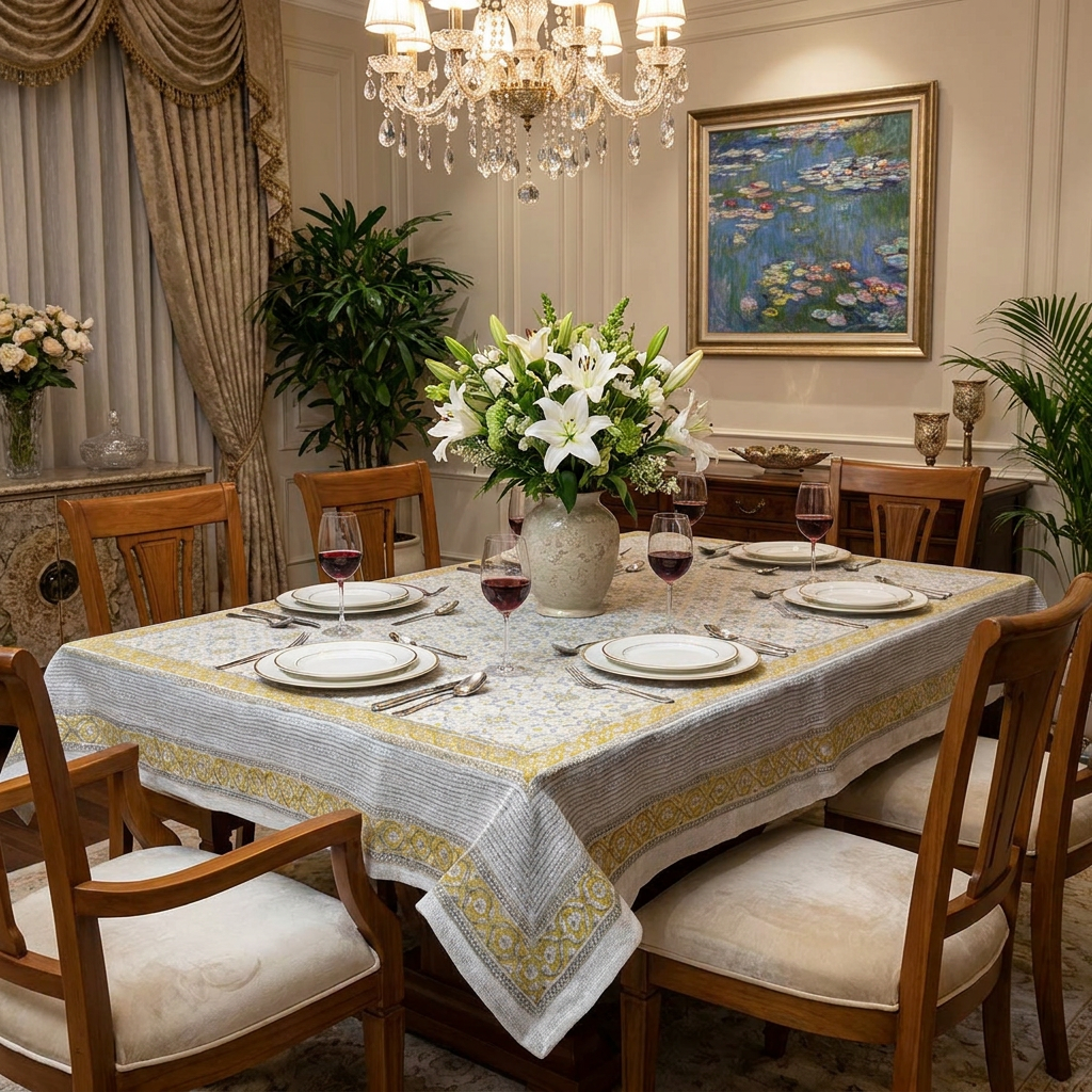 Wood Block Printed Handmade Tablecloth 150x220 cms Lin 260225