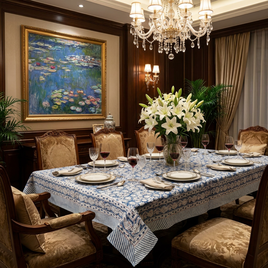 Wood Block Printed Handmade Tablecloth 150x220 cms Lin 260227