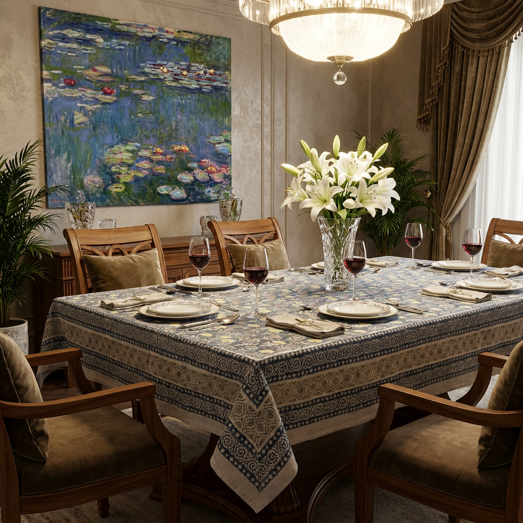 Wood Block Printed Handmade Tablecloth 150x220 cms Lin 260229