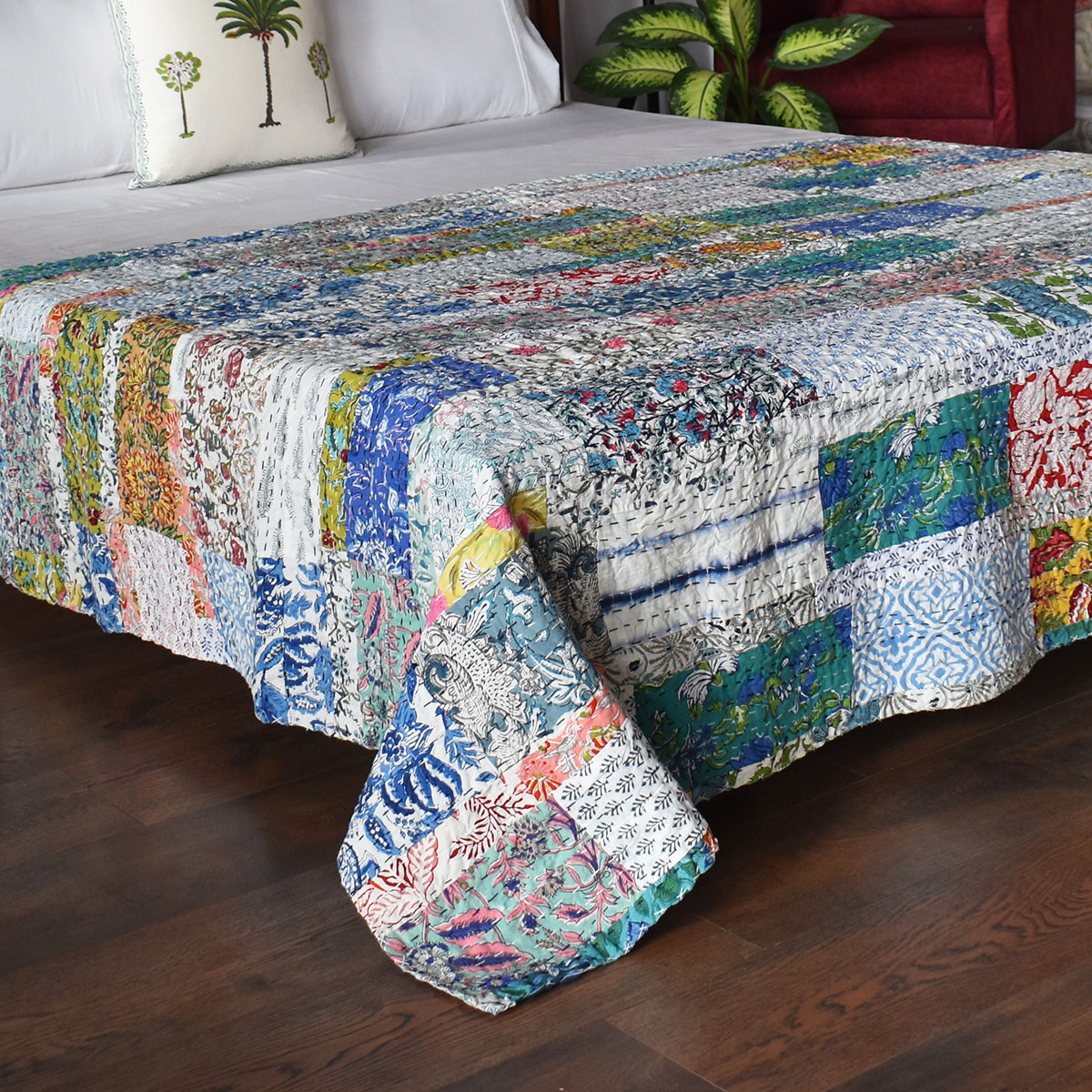 Hand Block Printed Cotton Twin Size Kantha 260321