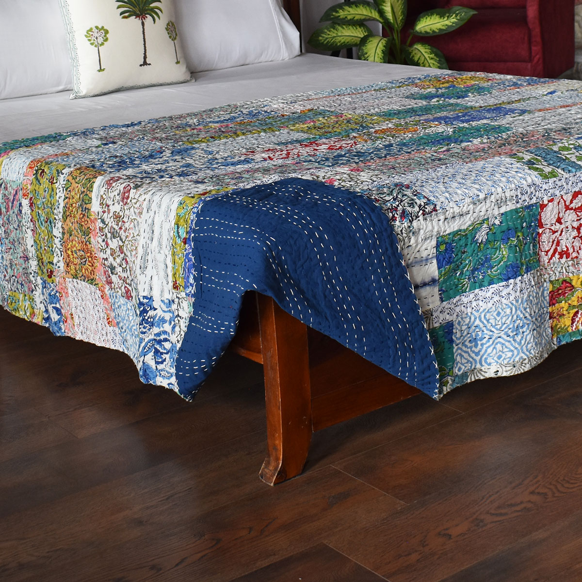 Hand Block Printed Cotton Twin Size Kantha 260321