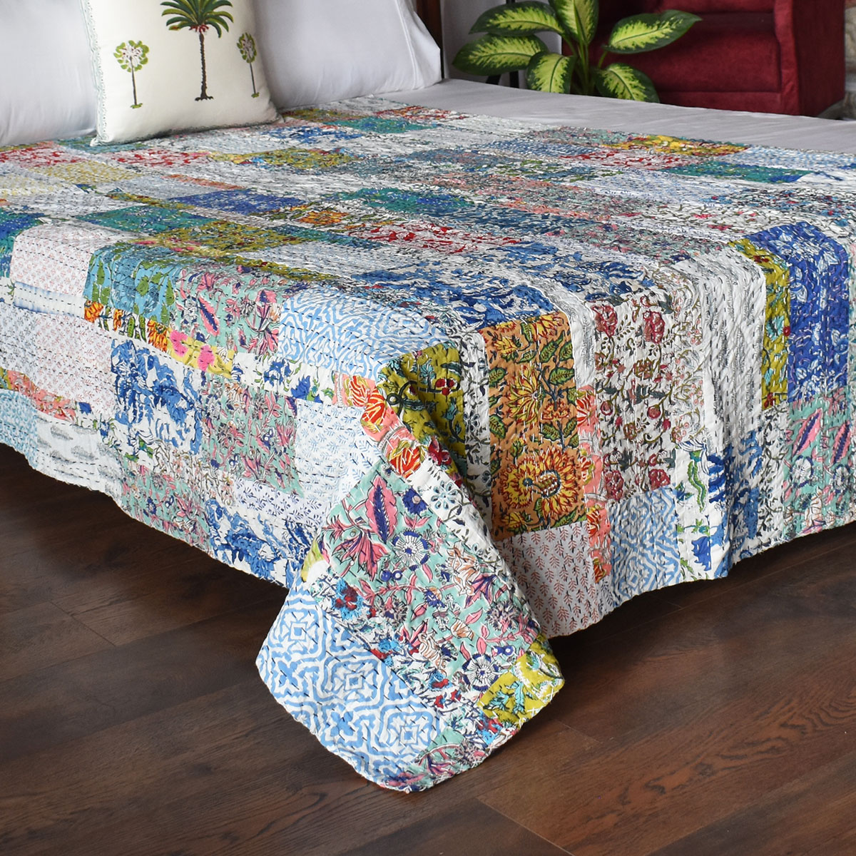 Hand Block Printed Cotton Twin Size Kantha 260321