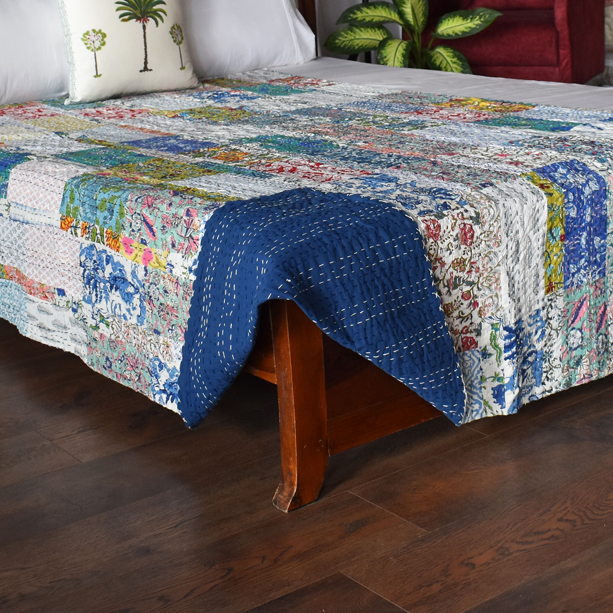 Hand Block Printed Cotton Twin Size Kantha 260321