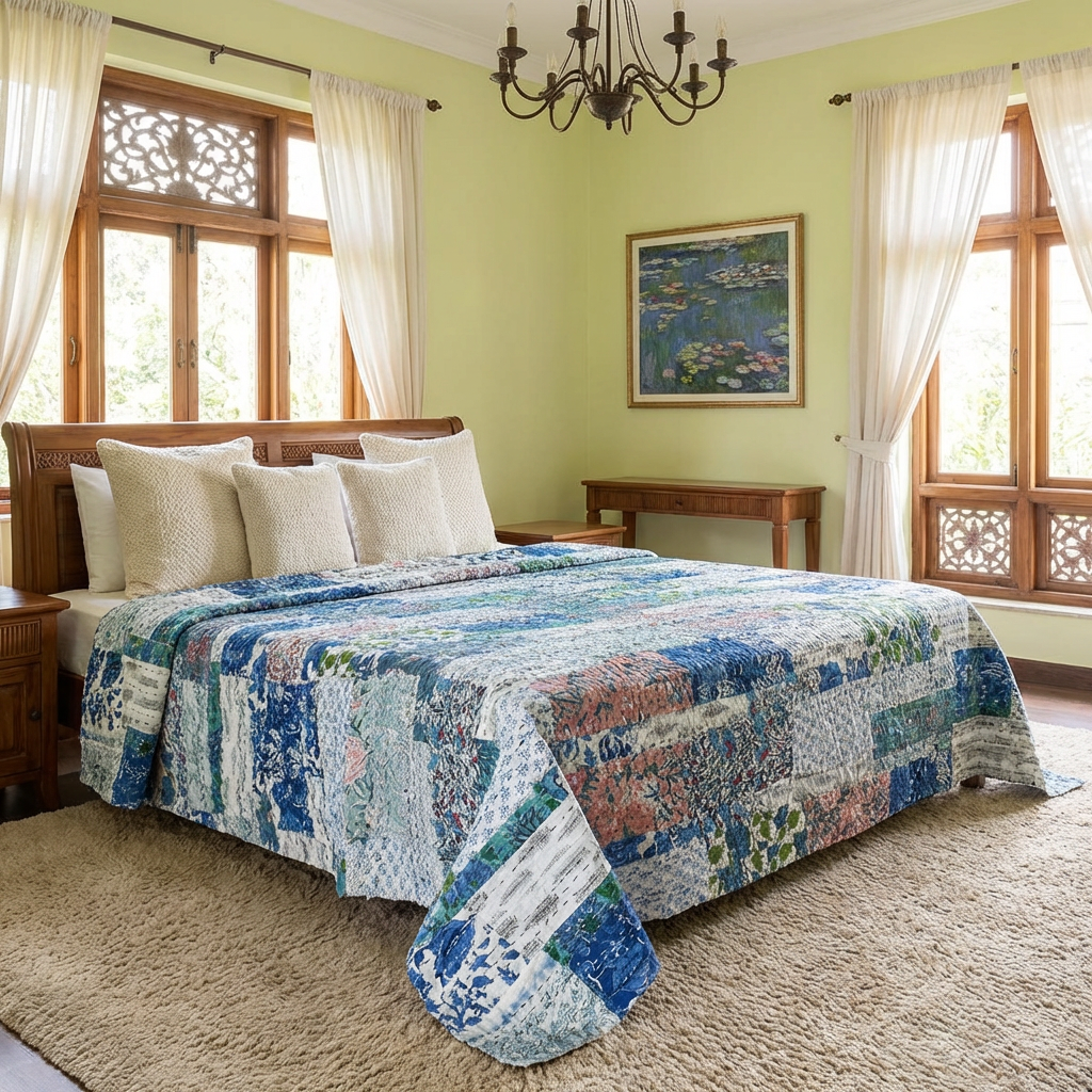 Hand Block Printed Cotton Twin Size Kantha 260322