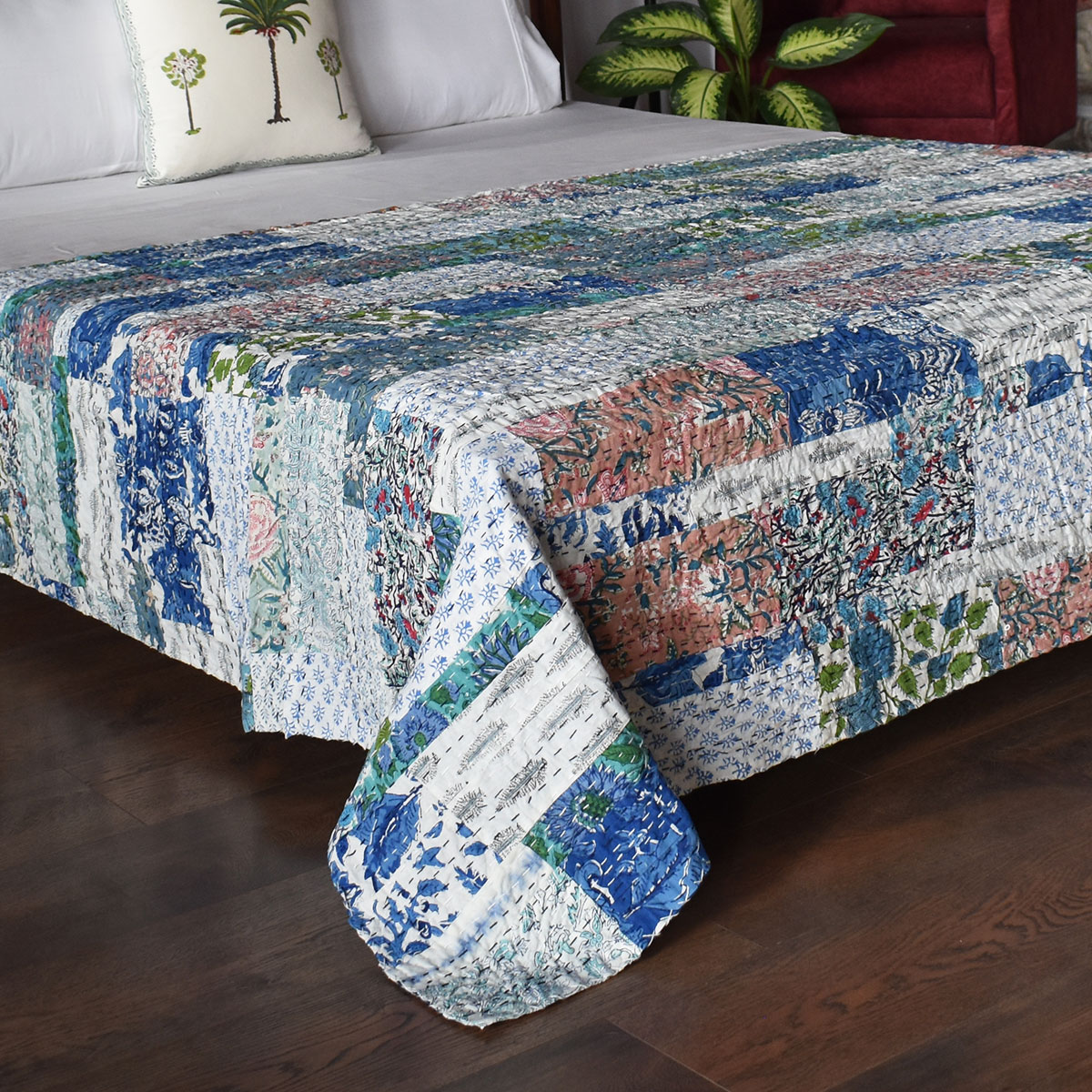 Hand Block Printed Cotton Twin Size Kantha  260322