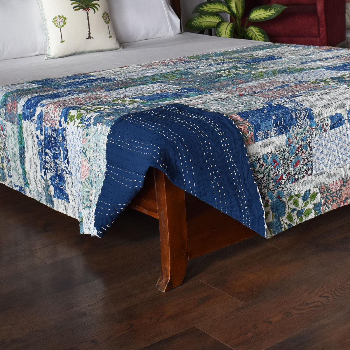 Hand Block Printed Cotton Twin Size Kantha 260322
