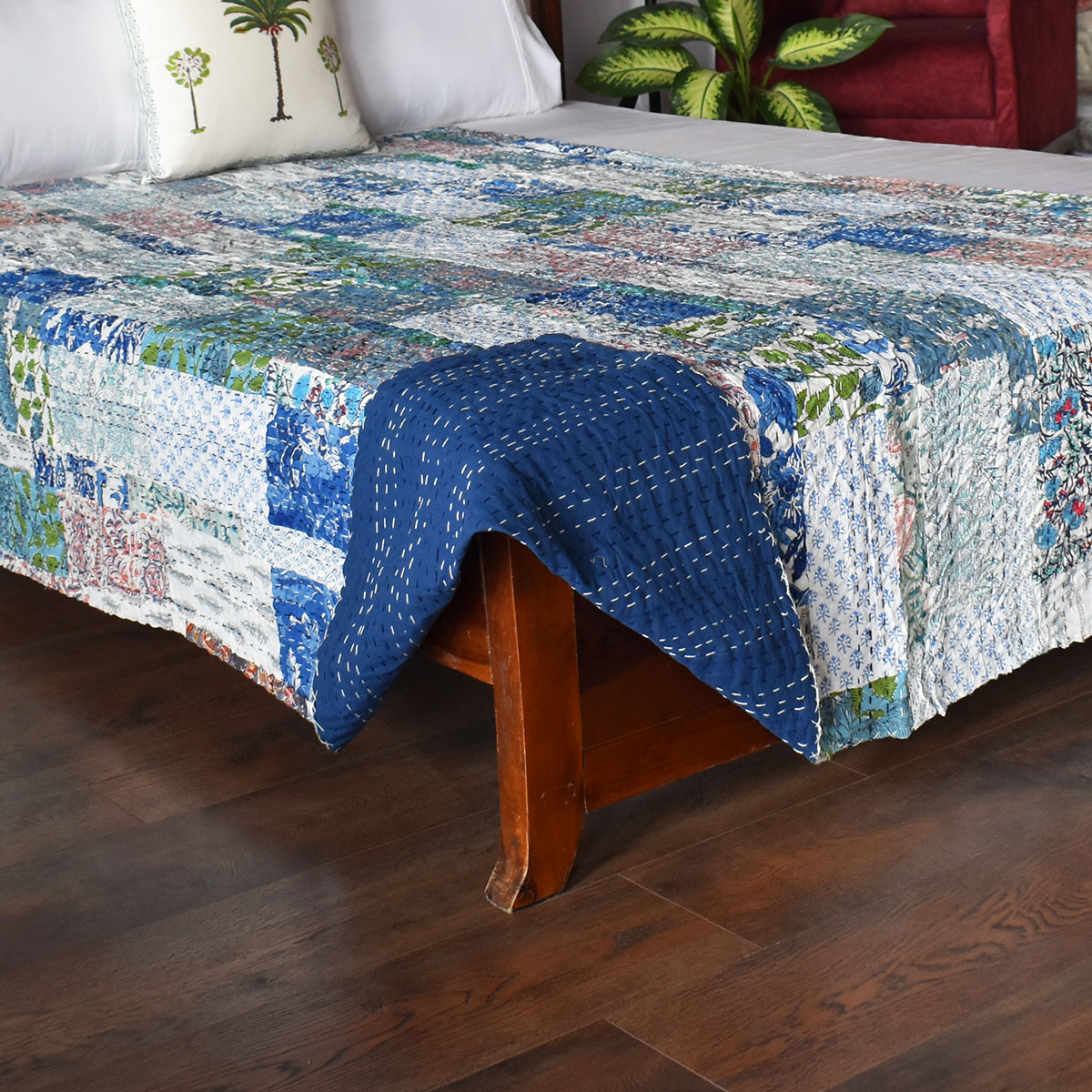 Hand Block Printed Cotton Twin Size Kantha 260322