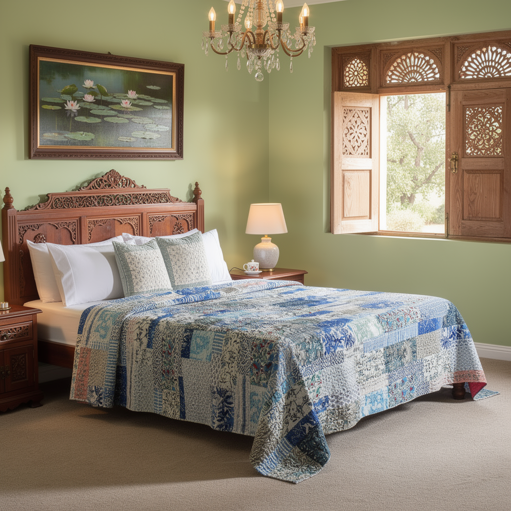 Hand Block Printed Cotton Twin Size Kantha  260323