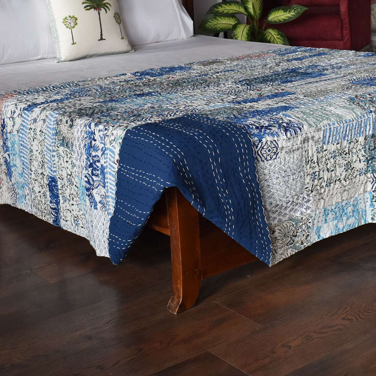 Hand Block Printed Cotton Twin Size Kantha 260323