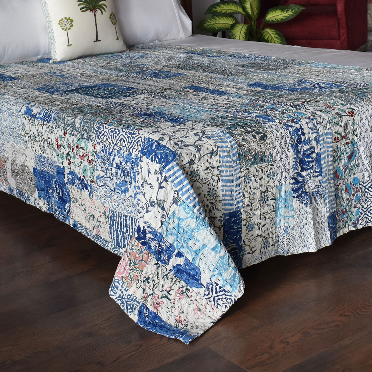 Hand Block Printed Cotton Twin Size Kantha 260323