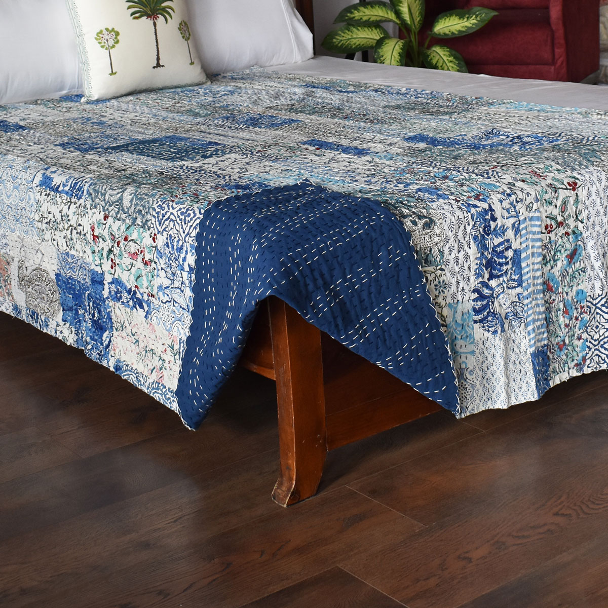 Hand Block Printed Cotton Twin Size Kantha 260323
