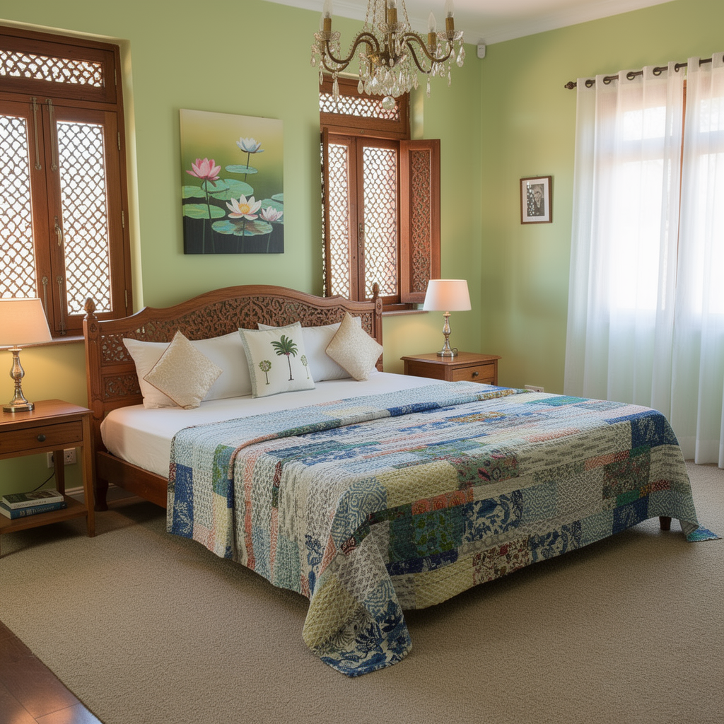 Hand Block Printed Cotton Twin Size Kantha  260324