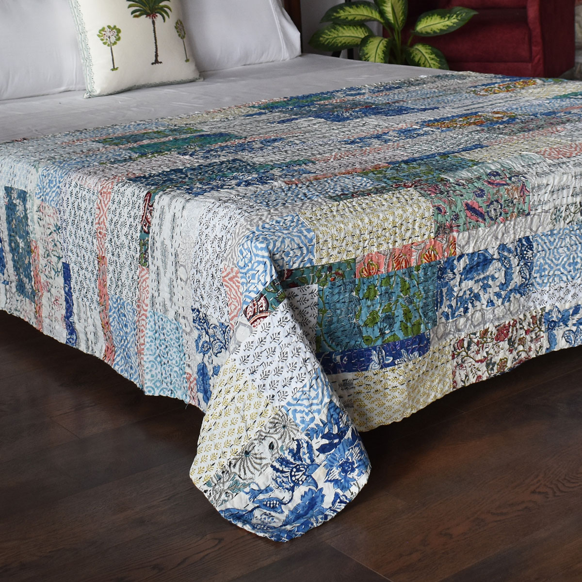 Hand Block Printed Cotton Twin Size Kantha  260324