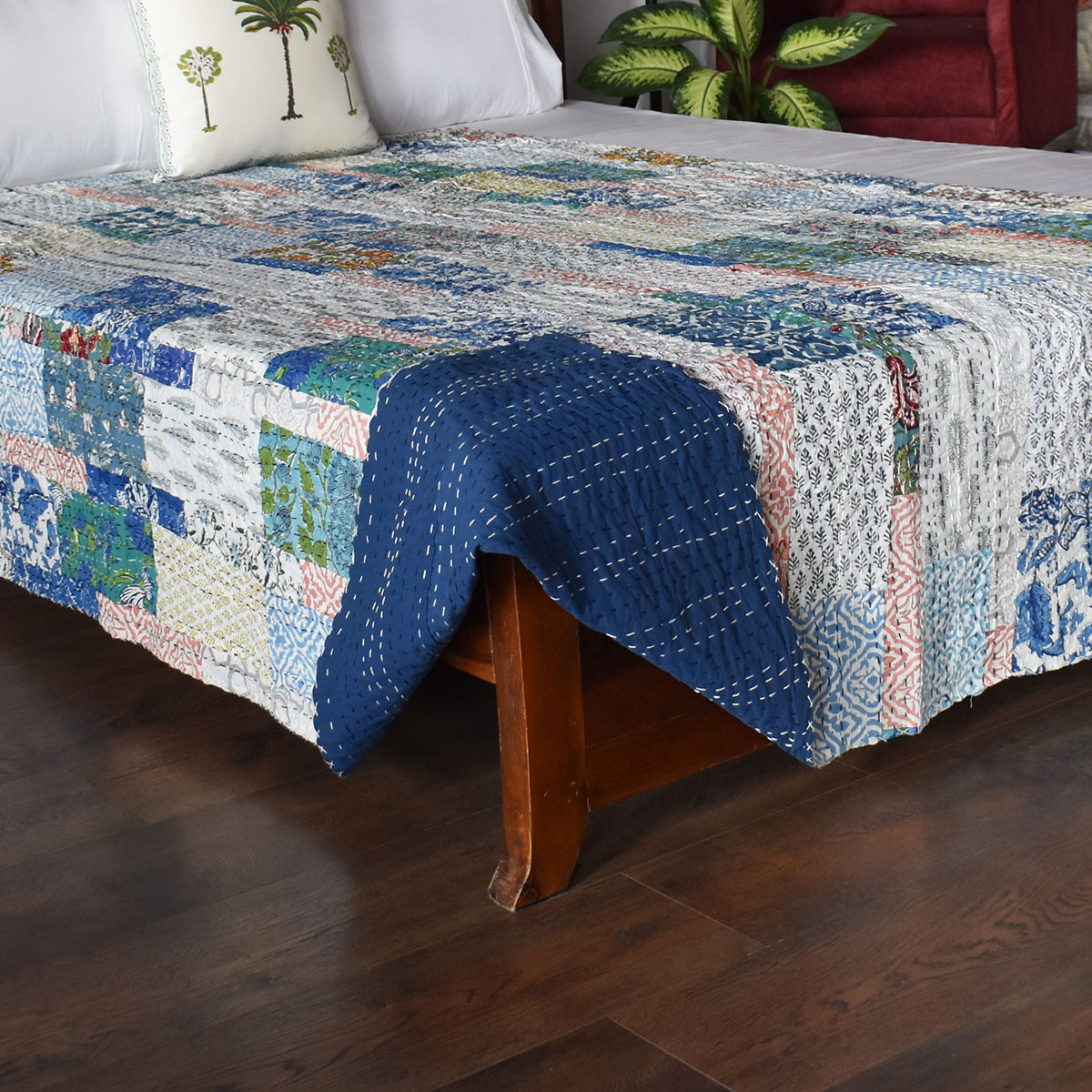 Hand Block Printed Cotton Twin Size Kantha  260324