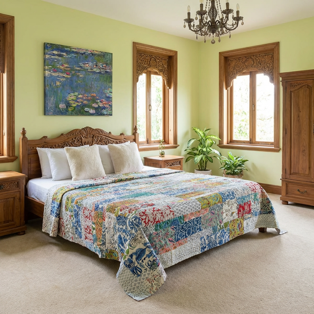 Hand Block Printed Cotton Twin Size Kantha  260325