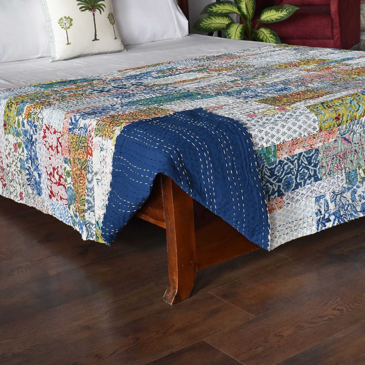 Hand Block Printed Cotton Twin Size Kantha 260325