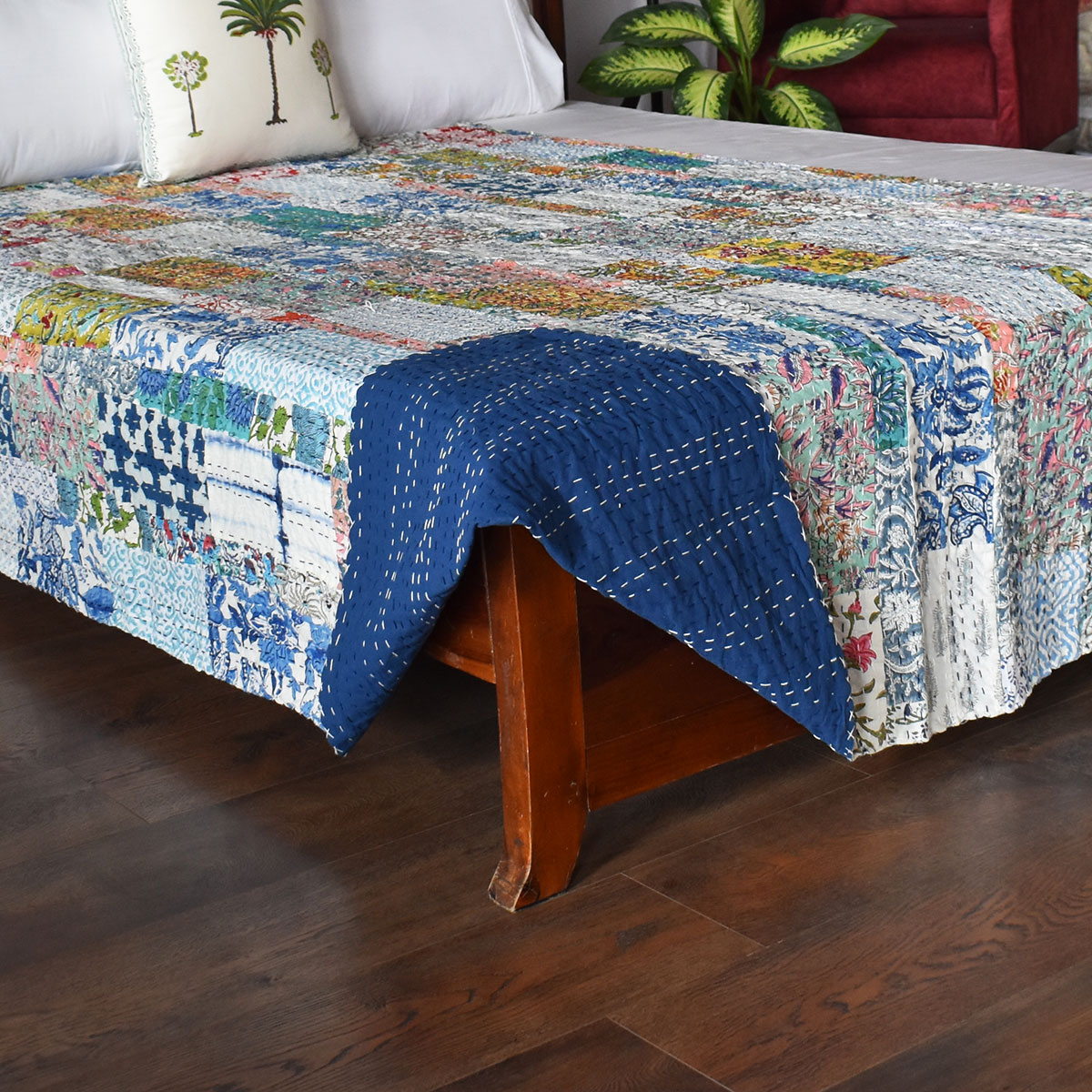 Hand Block Printed Cotton Twin Size Kantha 260325