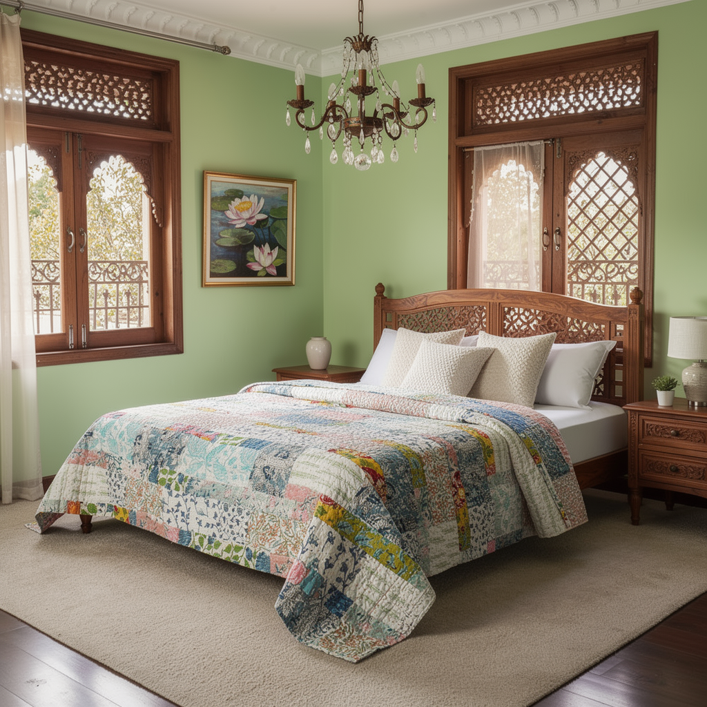 Hand Block Printed Cotton Twin Size Kantha  260326