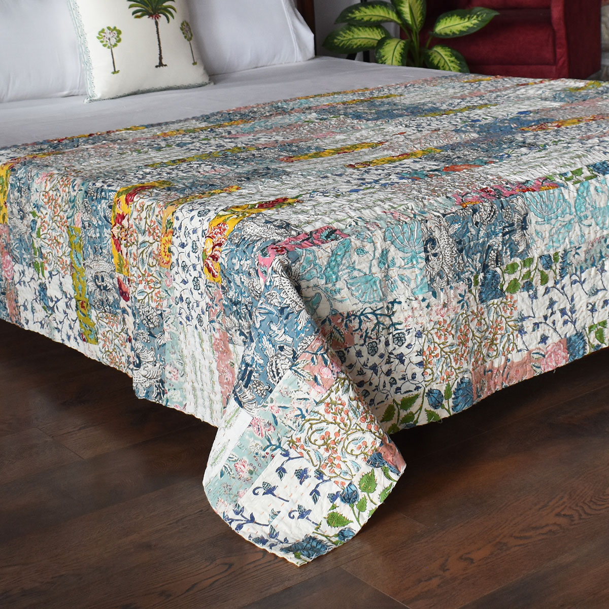 Hand Block Printed Cotton Twin Size Kantha  260326