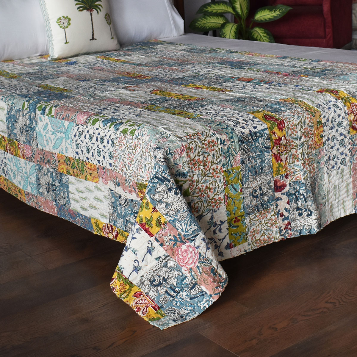 Hand Block Printed Cotton Twin Size Kantha  260326