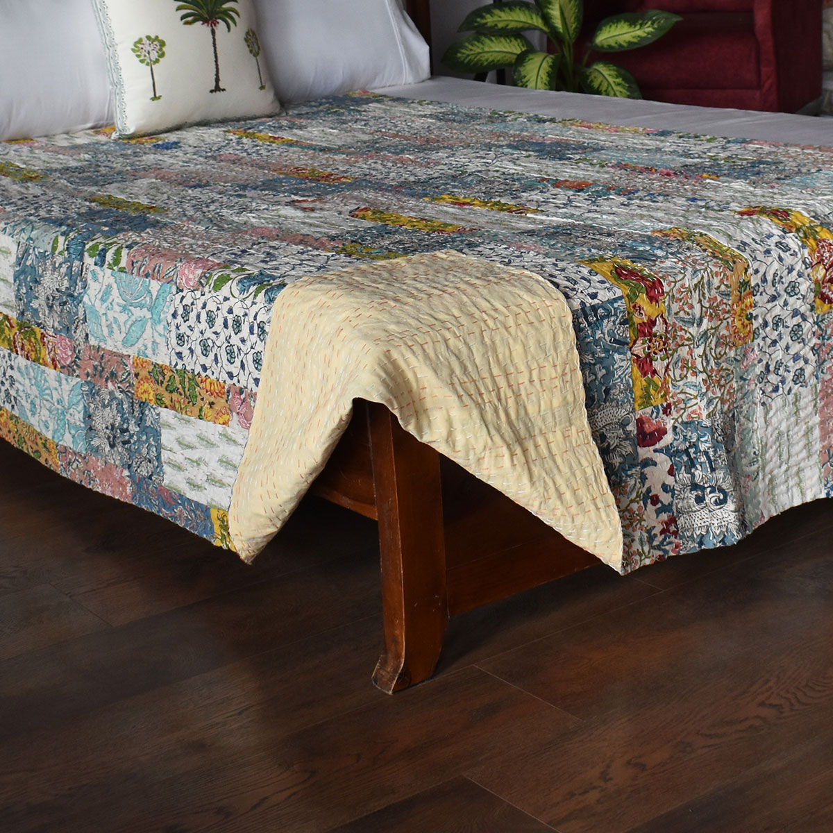 Hand Block Printed Cotton Twin Size Kantha 260326