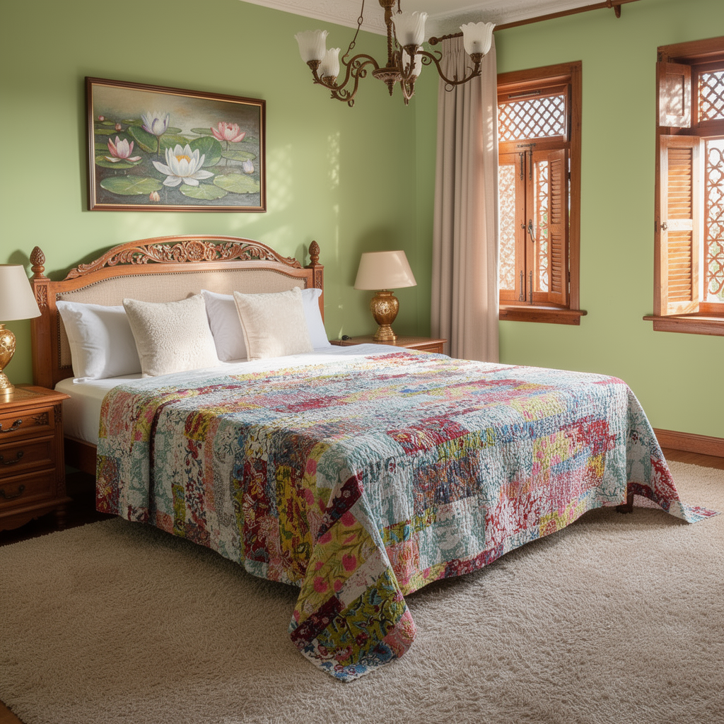 Hand Block Printed Cotton Twin Size Kantha  260327