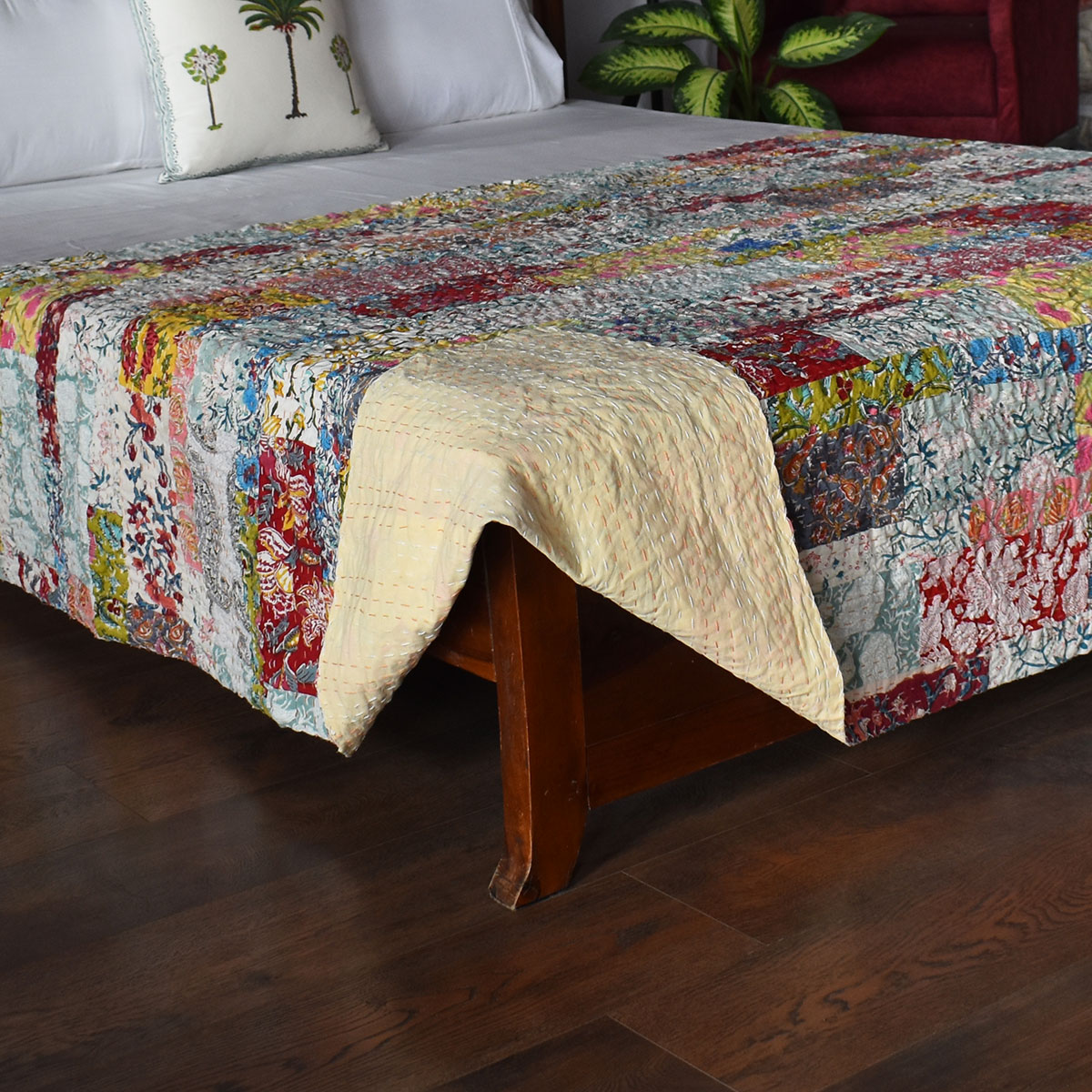 Hand Block Printed Cotton Twin Size Kantha 260327