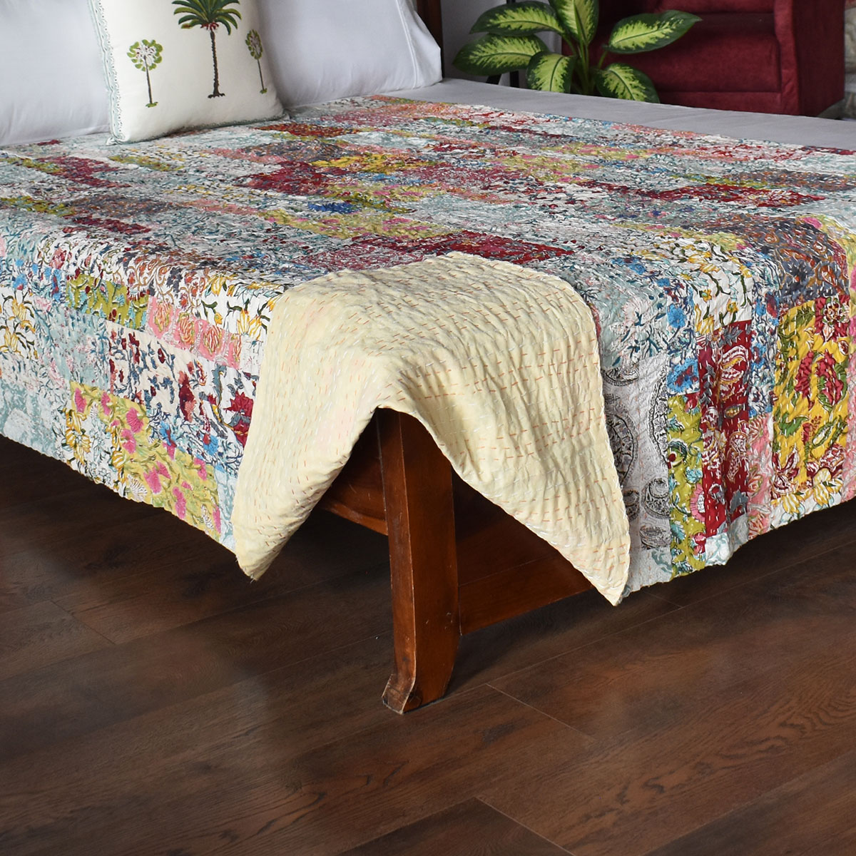 Hand Block Printed Cotton Twin Size Kantha 260327