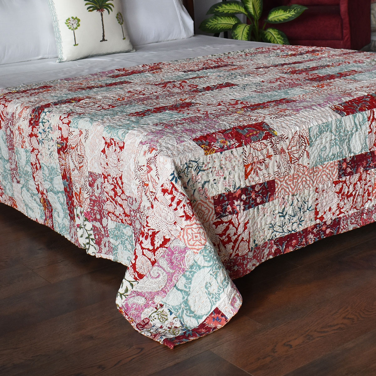 Hand Block Printed Cotton Twin Size Kantha 260328