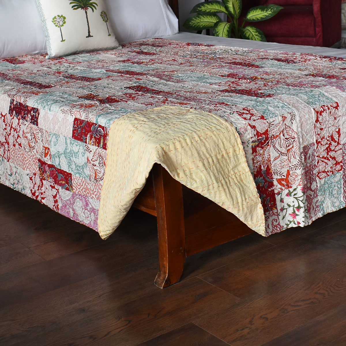 Hand Block Printed Cotton Twin Size Kantha 260328