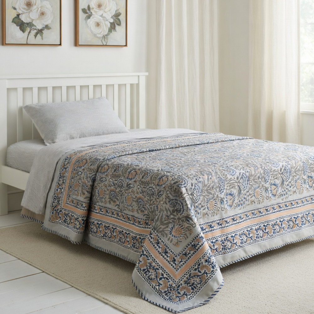 Image of Hand Block Printed Cotton Twin Size Dohar | 260513