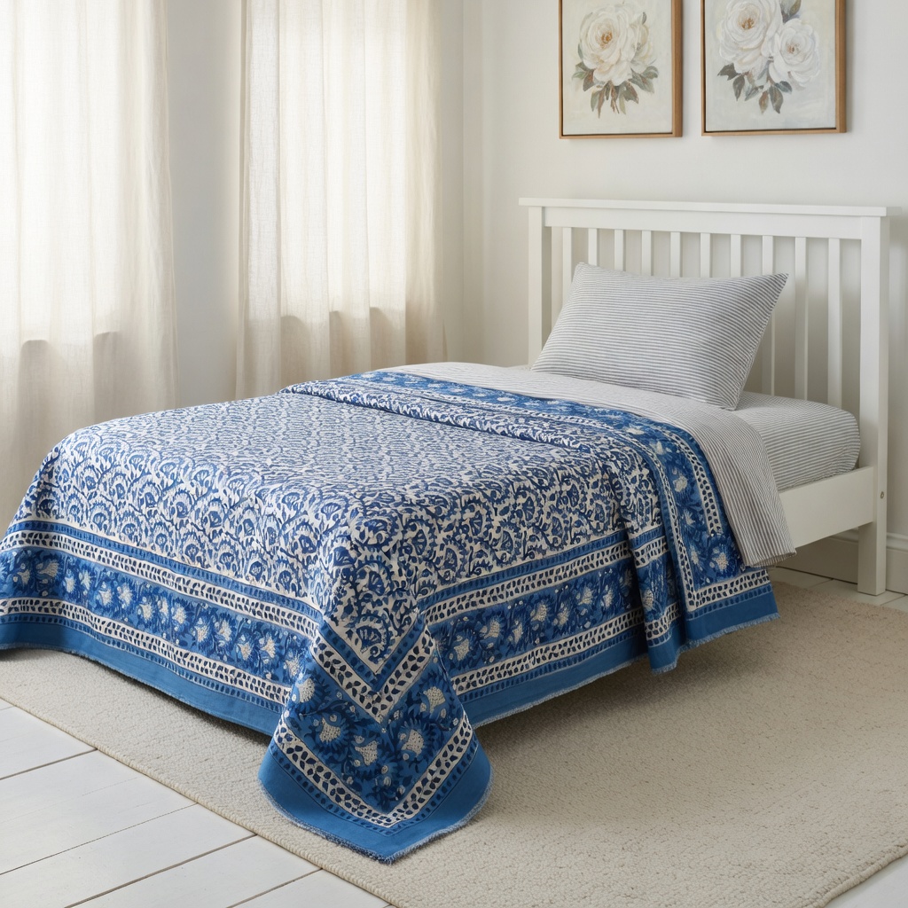 Hand Block Printed Cotton Twin Size Dohar 260515