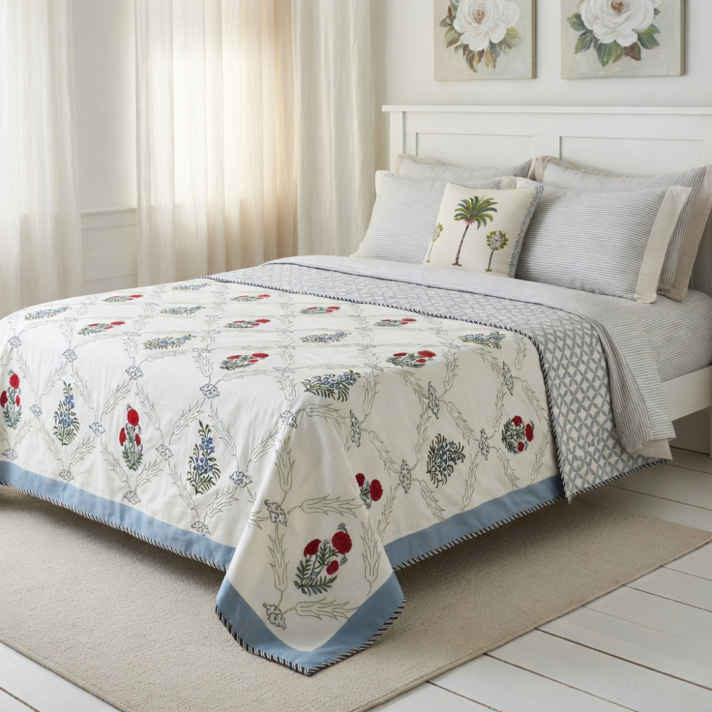 Image of Indian Hand Block Printed Cotton Dohar Queen Size | 260603