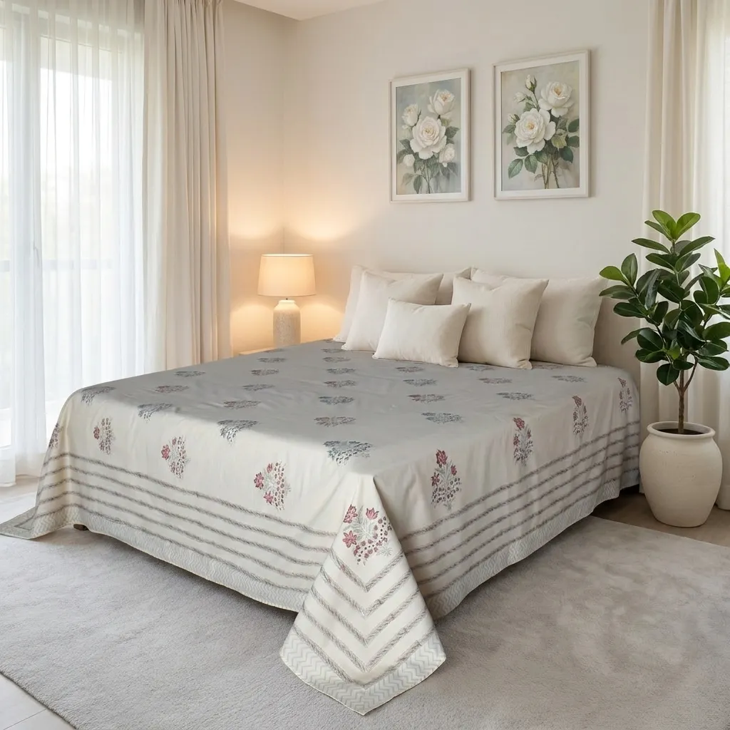 Queen Size Percale Fine Cotton Bedspread with 2 Pillow Cases 260942
