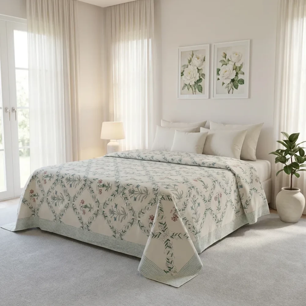 Image of Queen Size Percale Fine Cotton Bedspread with 2 Pillow Cases | 260950