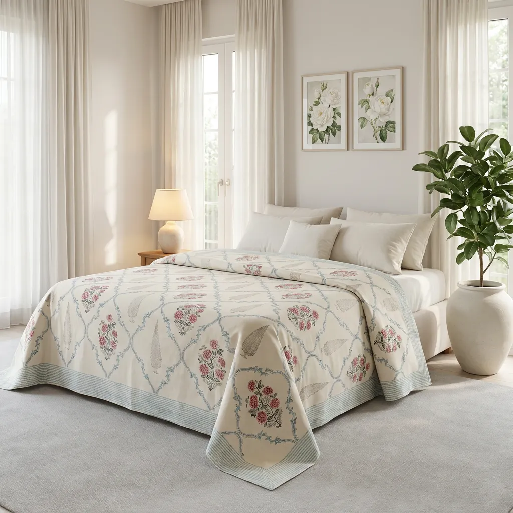 Queen Size Percale Fine Cotton Bedspread with 2 Pillow Cases 260959
