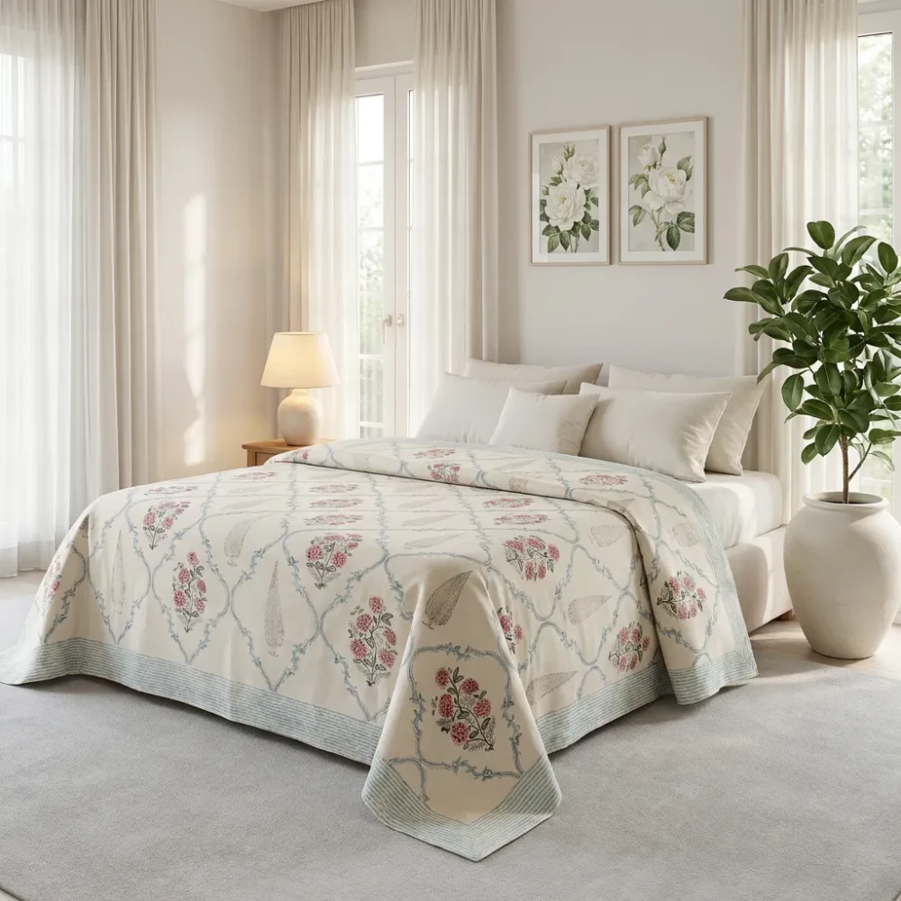 Image of Queen Size Percale Fine Cotton Bedspread with 2 Pillow Cases | 260959