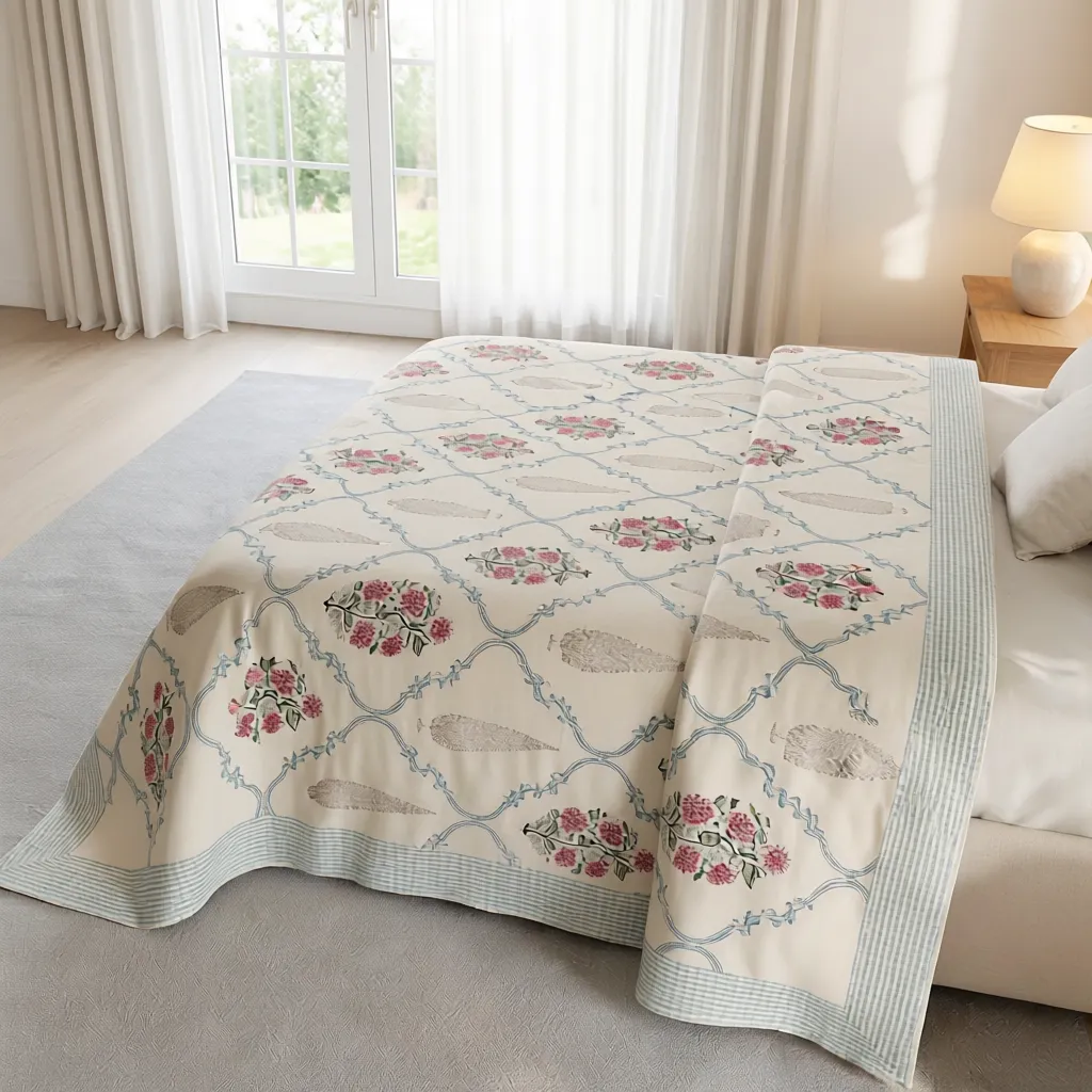 Queen Size Percale Fine Cotton Bedspread with 2 Pillow Cases 260959
