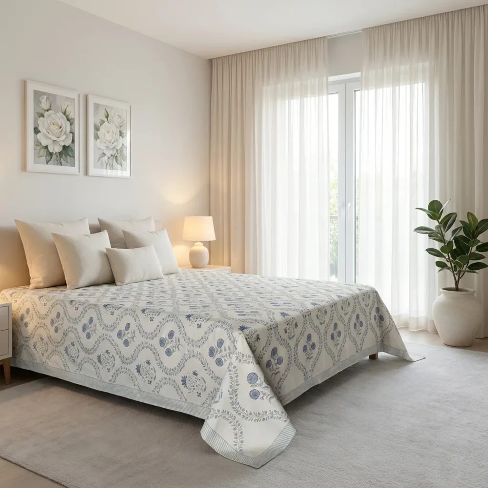 Image of Queen Size Percale Fine Cotton Bedspread with 2 Pillow Cases | 260968