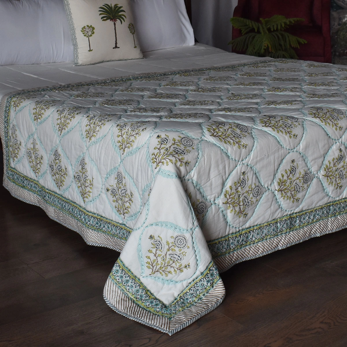 Hand Block Printed Cotton Twin Size Quilt  261011