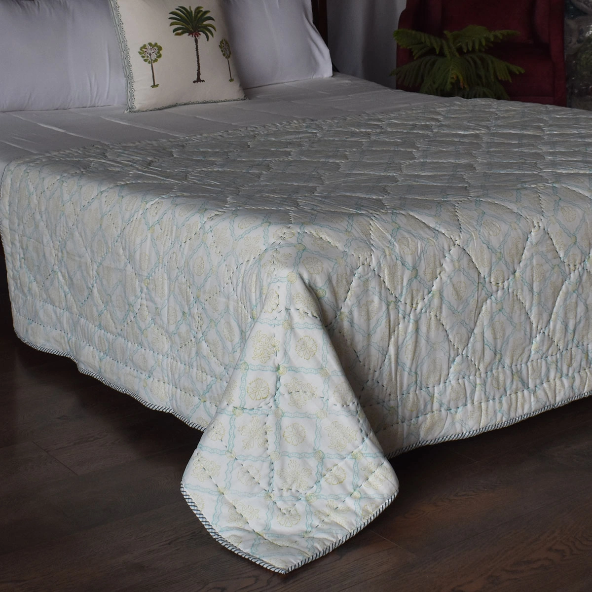 Hand Block Printed Cotton Twin Size Quilt  261011