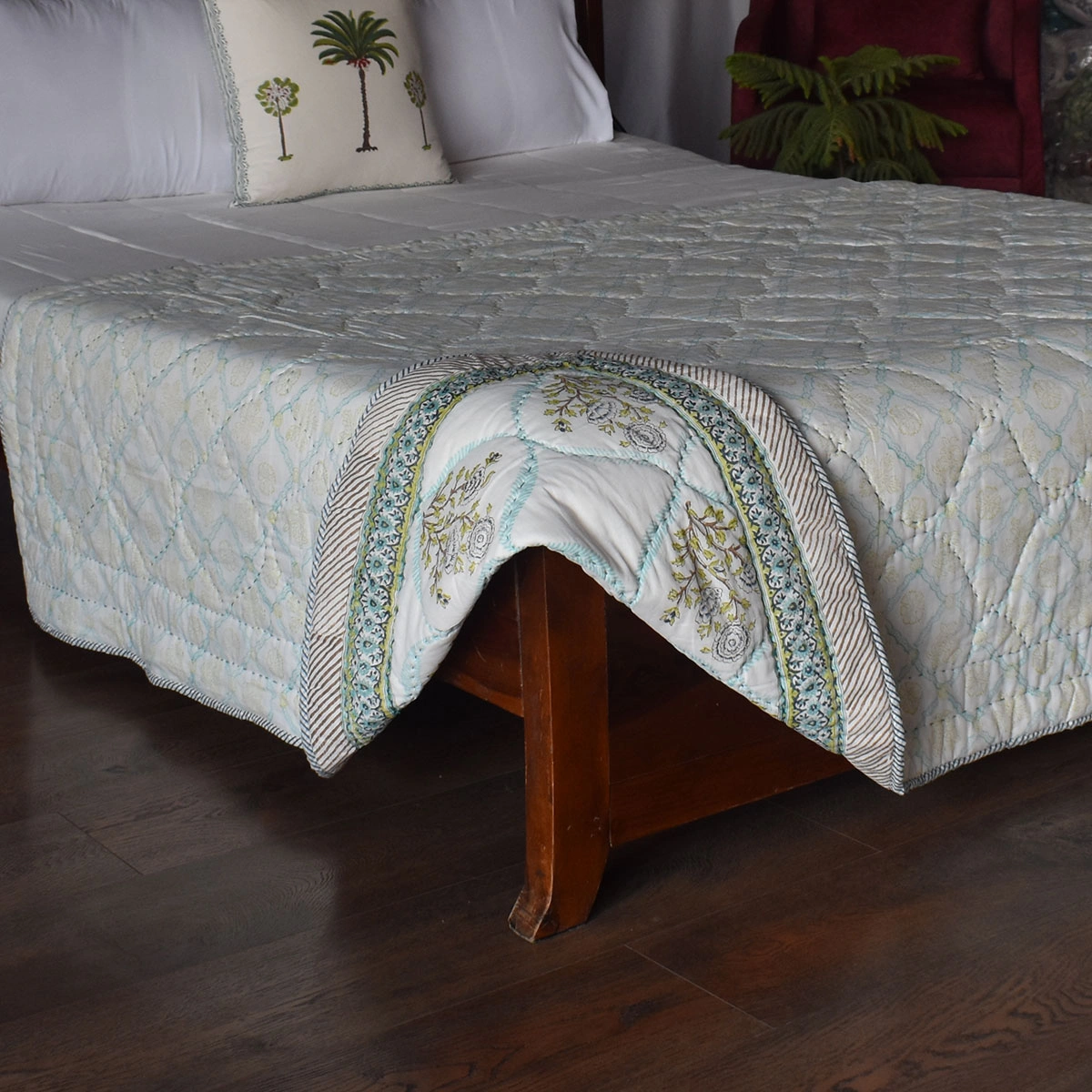 Hand Block Printed Cotton Twin Size Quilt 261011