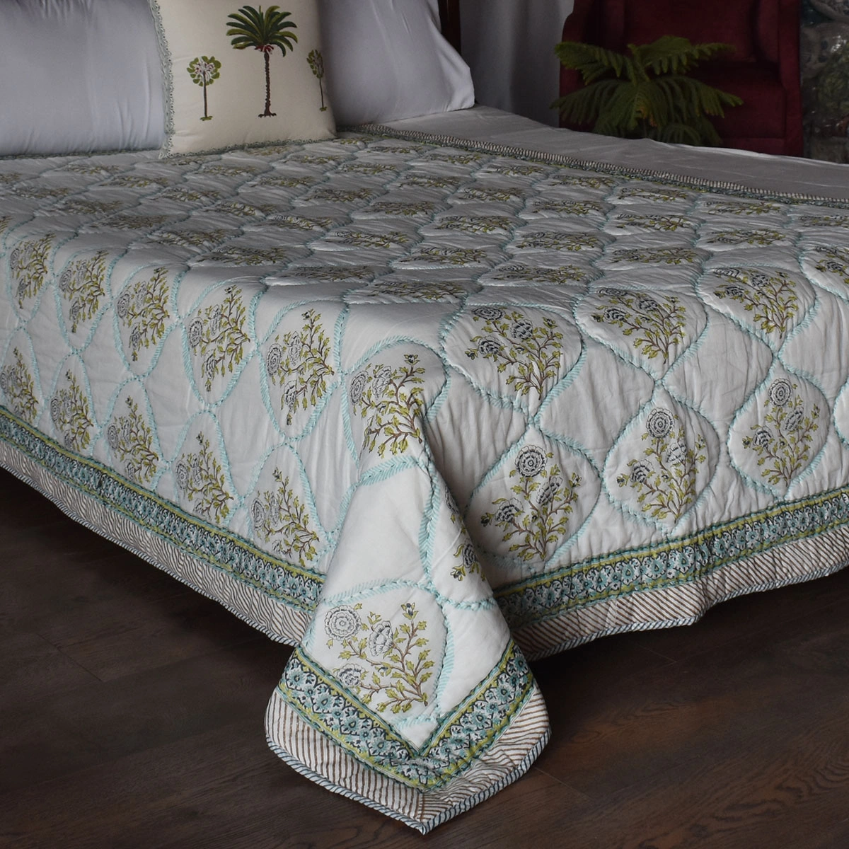 Hand Block Printed Cotton Twin Size Quilt 261011