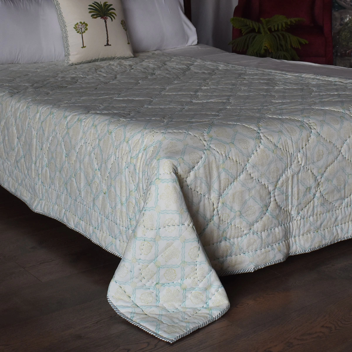 Hand Block Printed Cotton Twin Size Quilt 261011