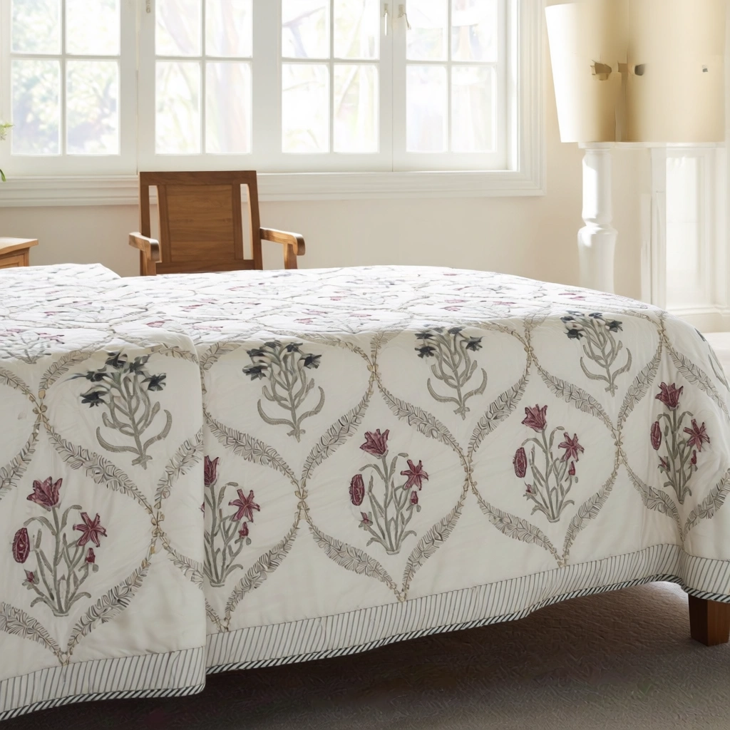Hand Block Printed Cotton Twin Size Quilt  261012