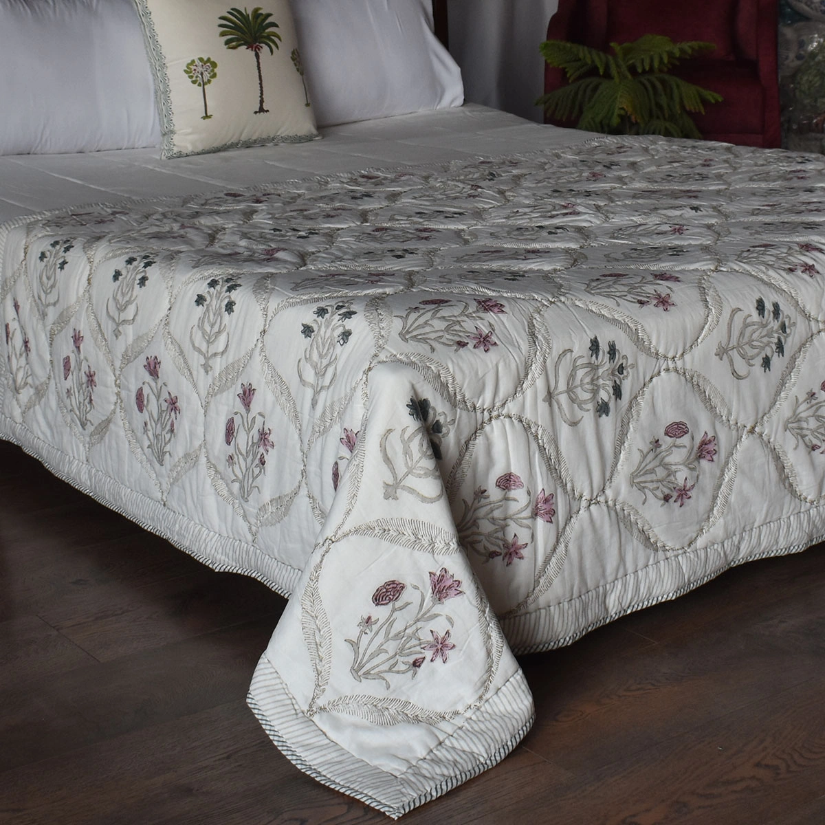 Hand Block Printed Cotton Twin Size Quilt 261012