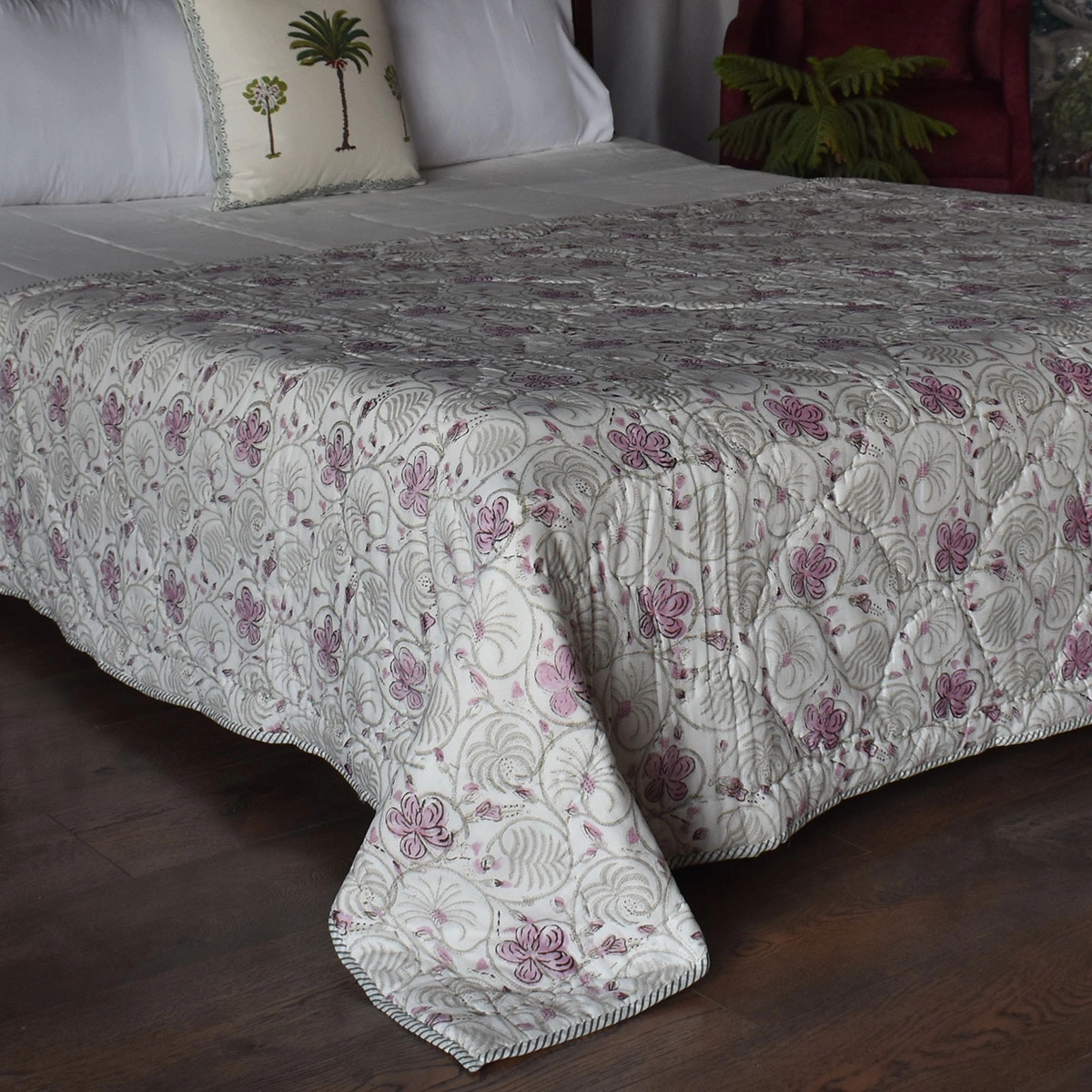 Hand Block Printed Cotton Twin Size Quilt  261012