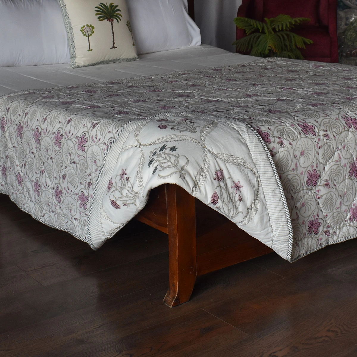Hand Block Printed Cotton Twin Size Quilt 261012
